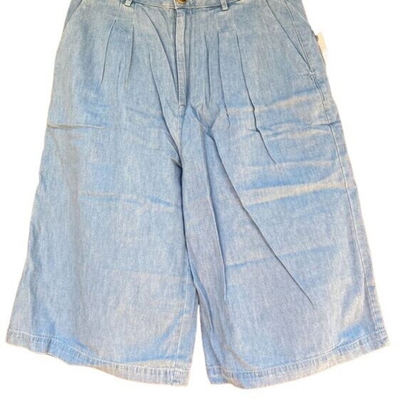 Pilcro and the Letterpress Mina Chambray Wide Crop Pant Blue Chino Shorts - Picture 4 of 14